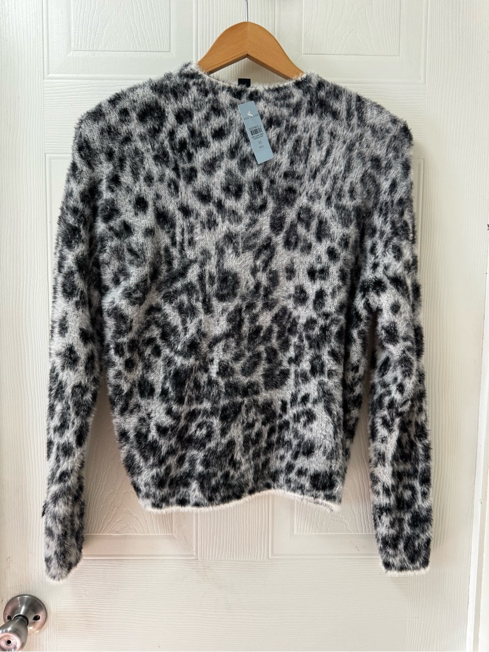 Ann Taylor Black & White Leopard-Print Fuzzy Crewneck Sweater